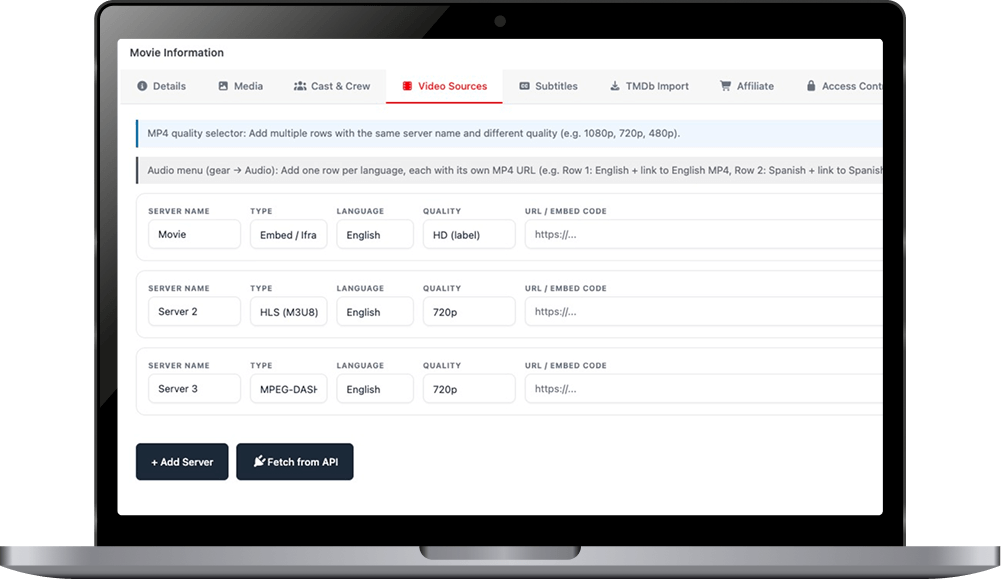 MovieEngine - add multi videolink