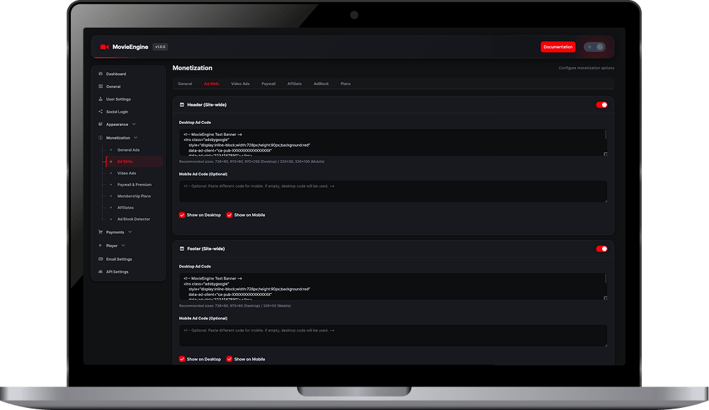 MovieEngine - monetization