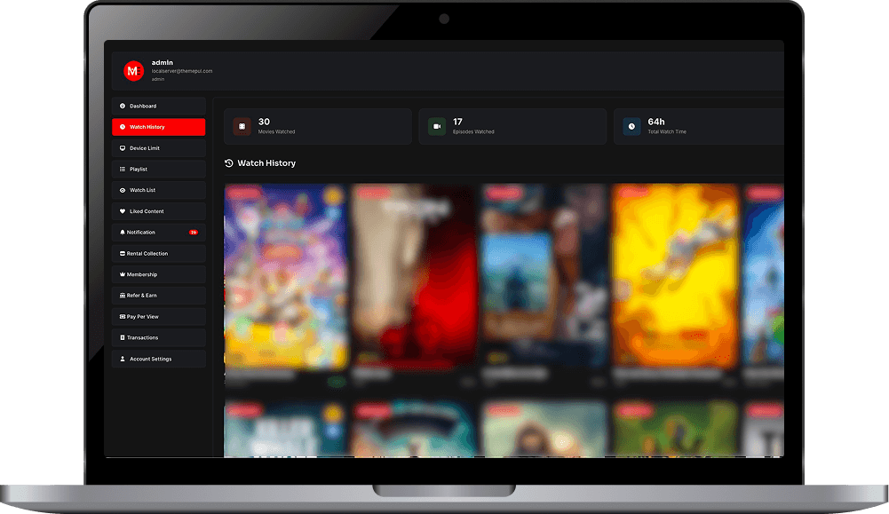 WordPress OTT User Dashboard